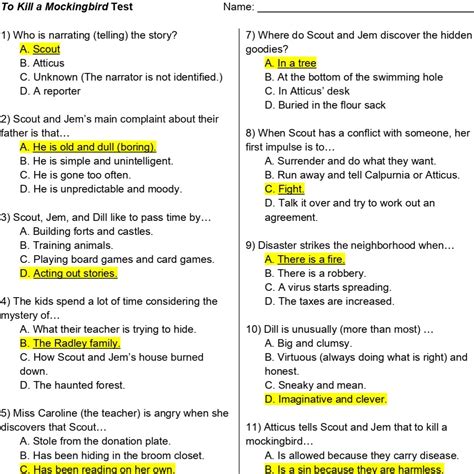 Boo Radley can also be compared to a mockingbird. . To kill a mockingbird chapter test and answers